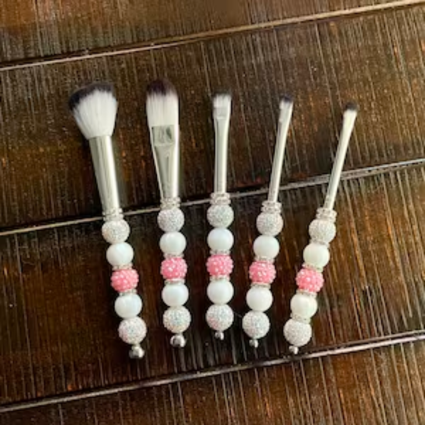 Silver Beadable Makeup Brushes | Set of 5