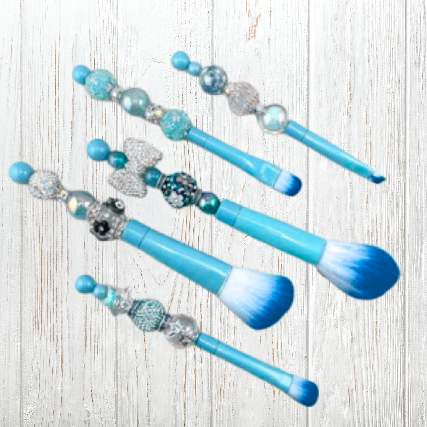 Blue Beadable Makeup Brushes | Set of 5