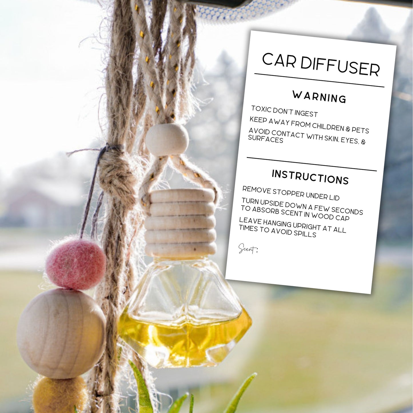 Car Oil Diffuser Vent Warning Labels and Instruction Cards | 50 pk 3.5 x 2”