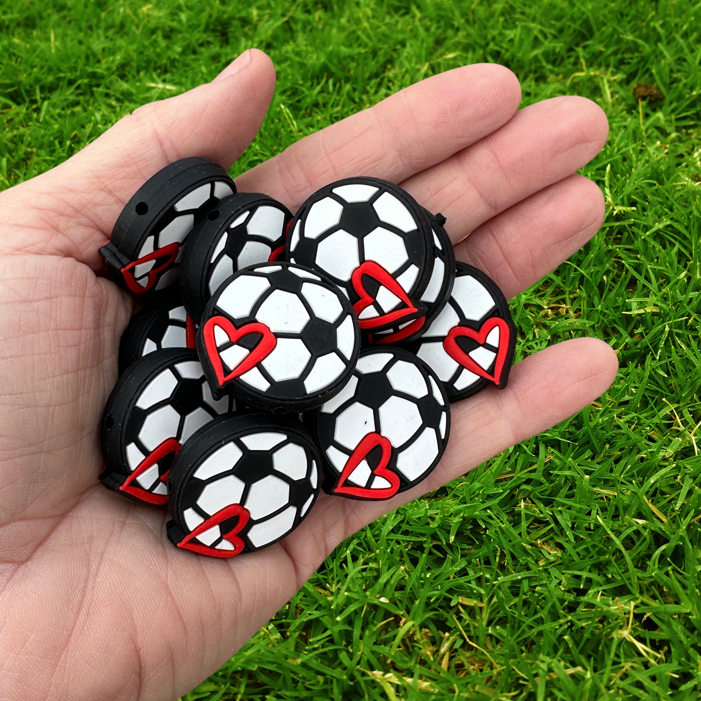 Soccer Ball with Heart Silicone Bead| 12 pk