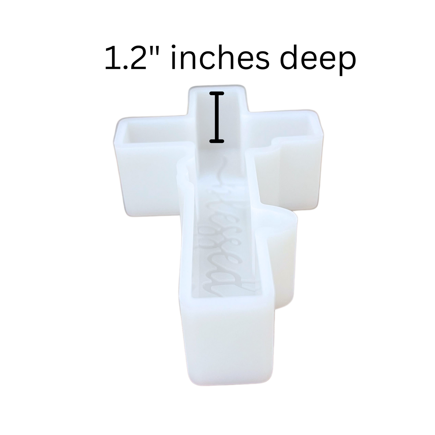 Cross with Blessed in Cursive Silicone Mold