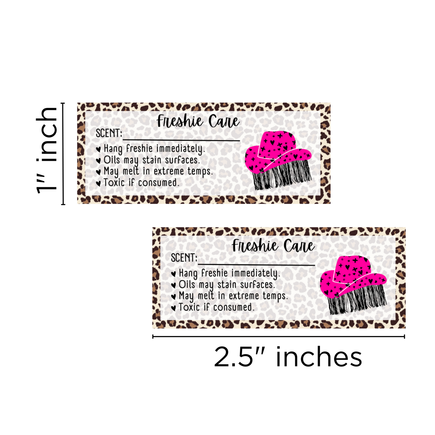 Leopard Pink Cowboy Hat Fringe Warning Labels Customer Package 1x2.5” |350 pc roll