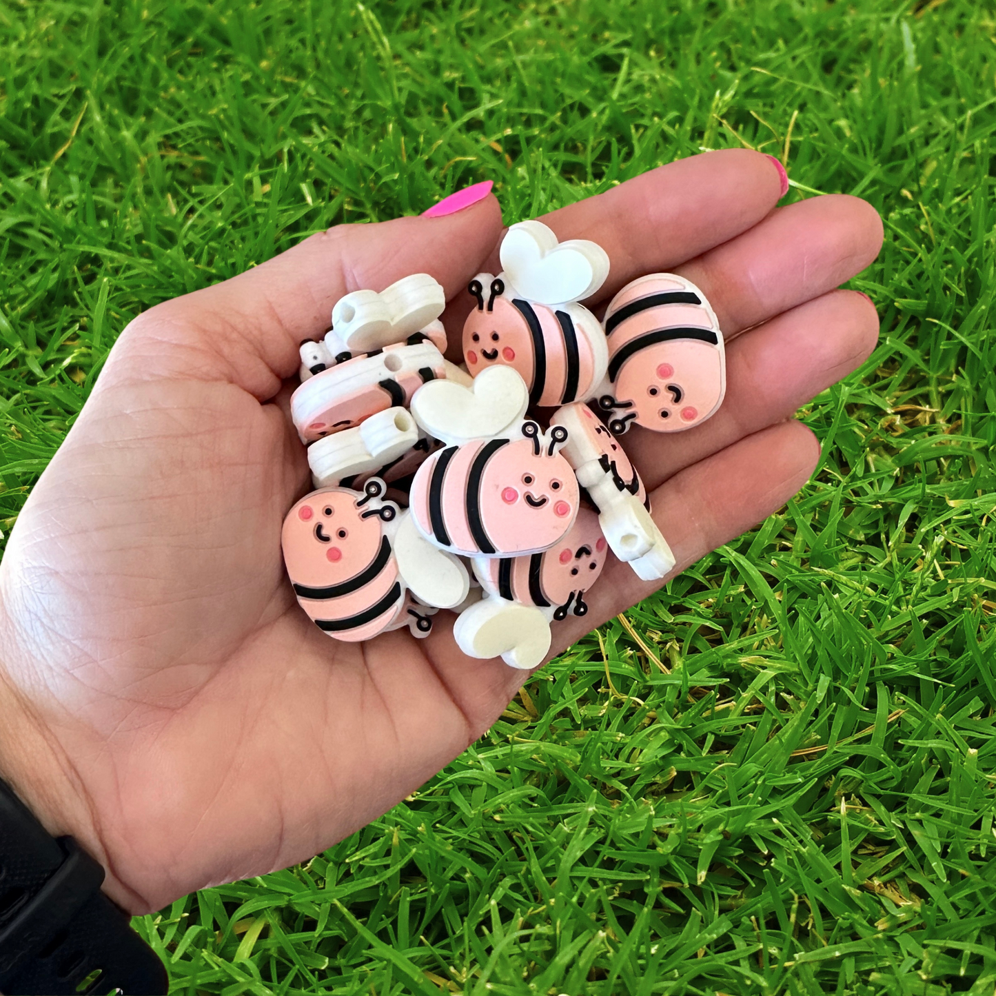 Pink Bumble Bee Silicone Focal Beads | 12 Pc