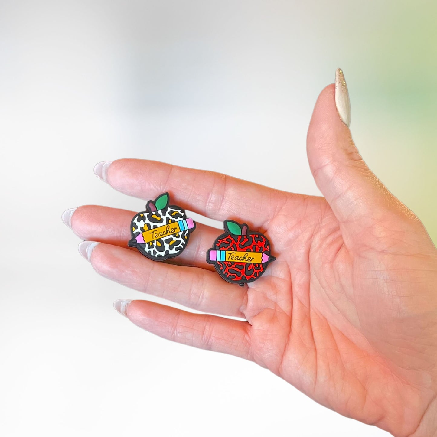 Leopard Apple Teacher Silicone Focal Bead 12pk Mixed