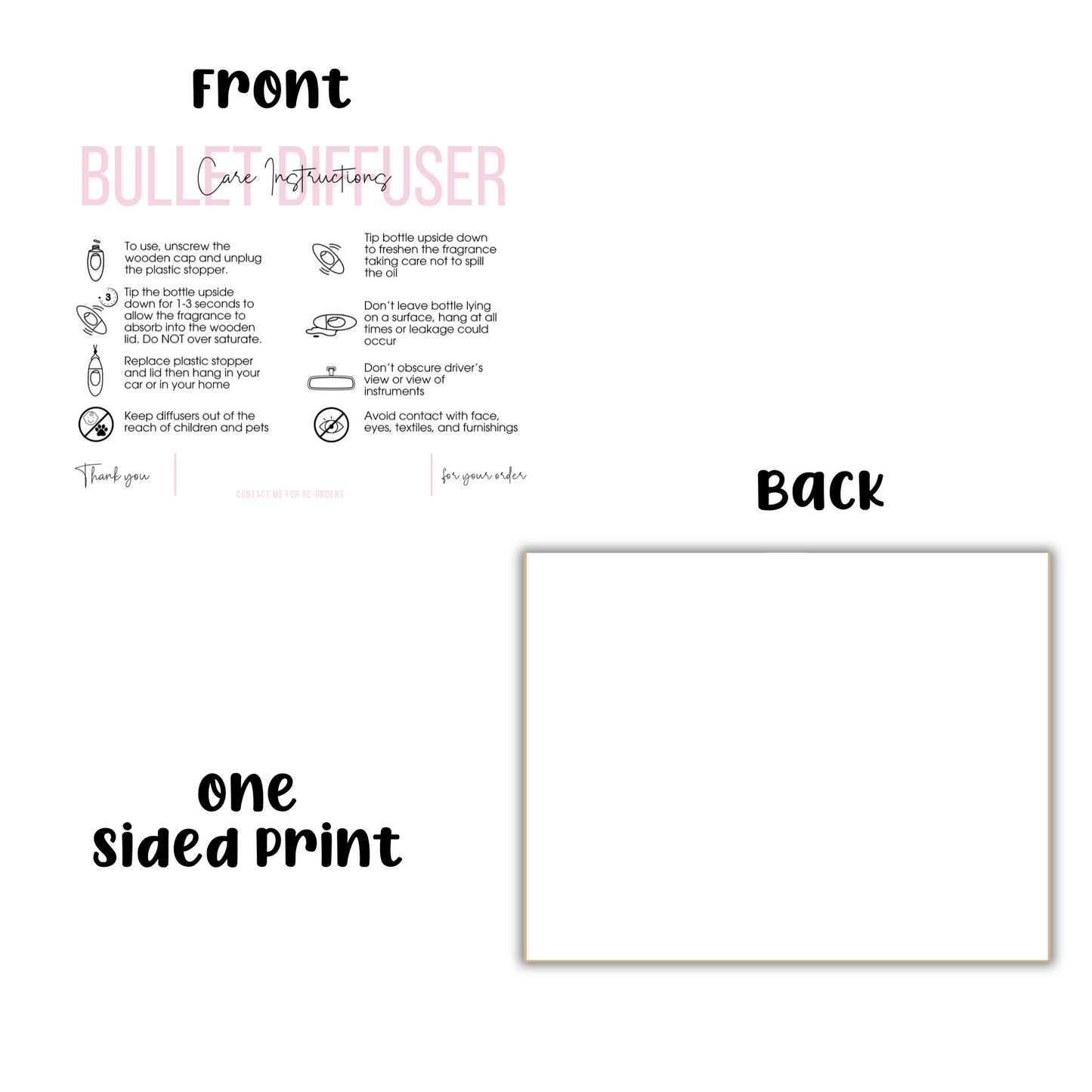 Bullet Car Oil Diffuser Care Instruction Card | 4.25x5.5”