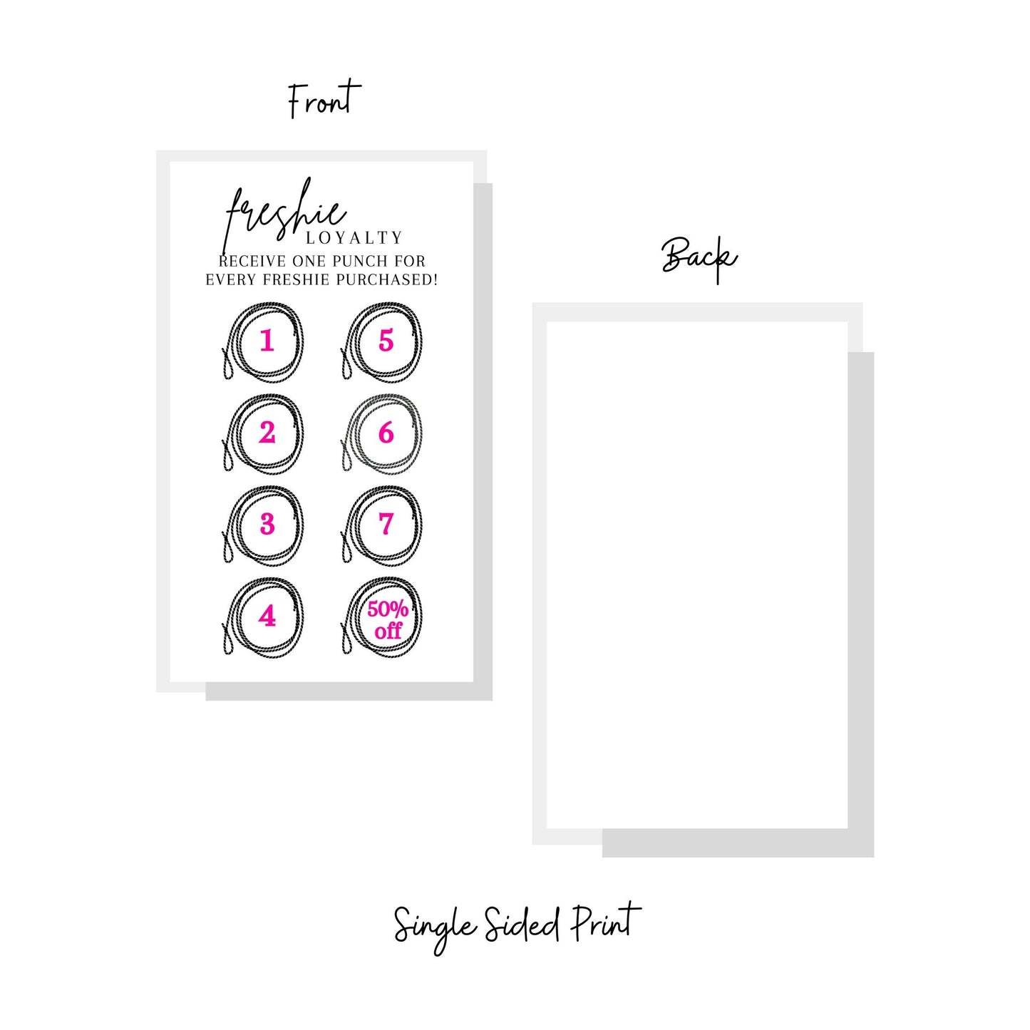 Freshie Loyalty Cards with Rope and Hot Pink | 50 Pack | 2" x 3.5" inches Business Card Size