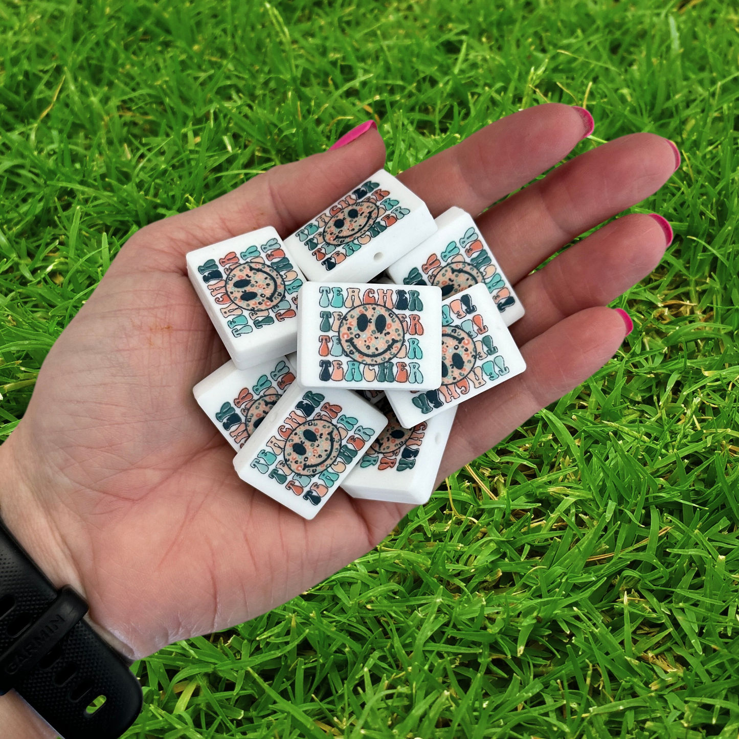 Teacher Smiley Face Silicone Focal Bead | 12 Pack