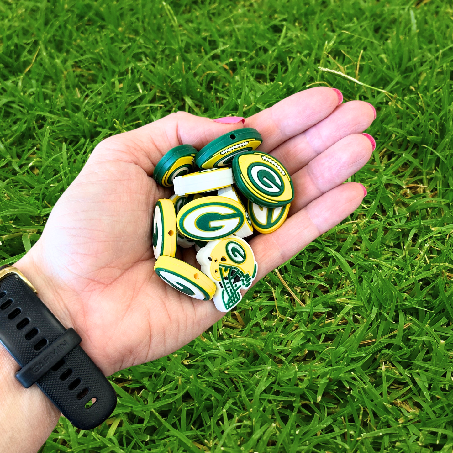 Green Pack Football Silicone Focal Bead Set Bay | 12 Pc