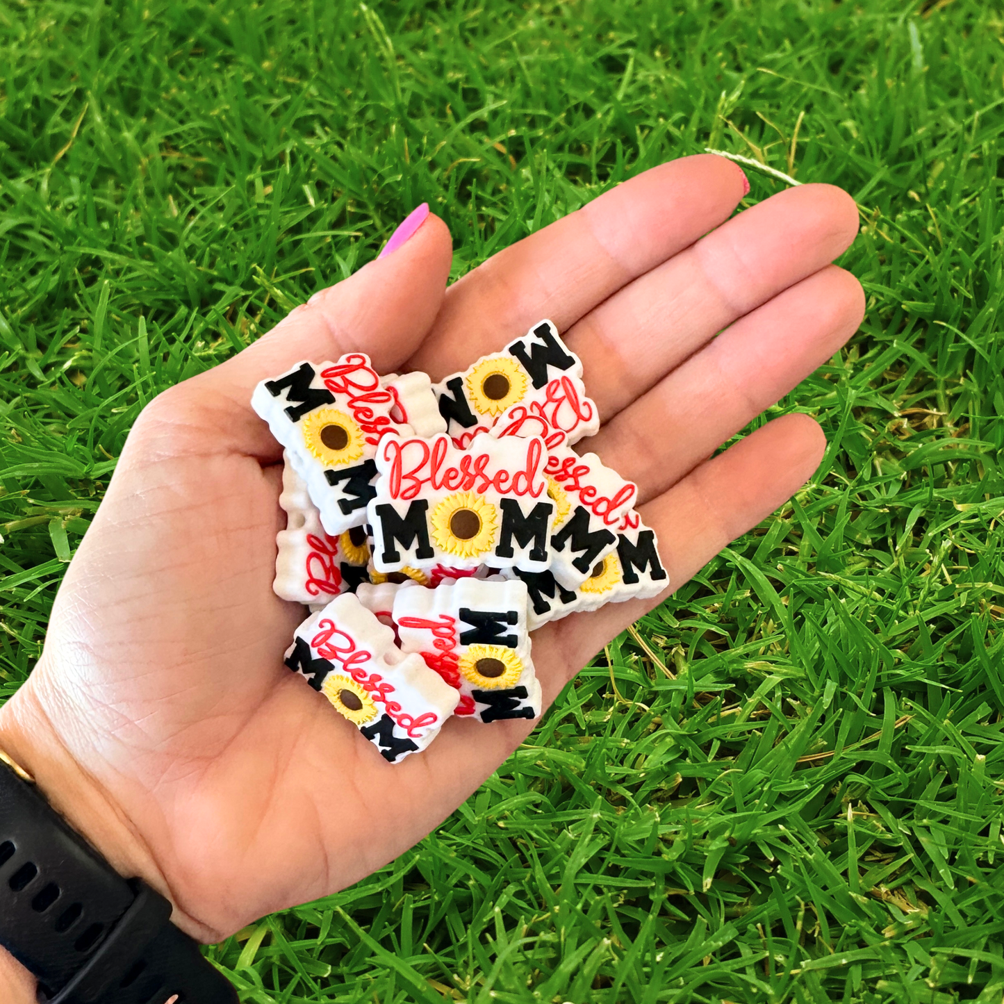 Blessed Mom Silicone Focal Beads | 12 Pack