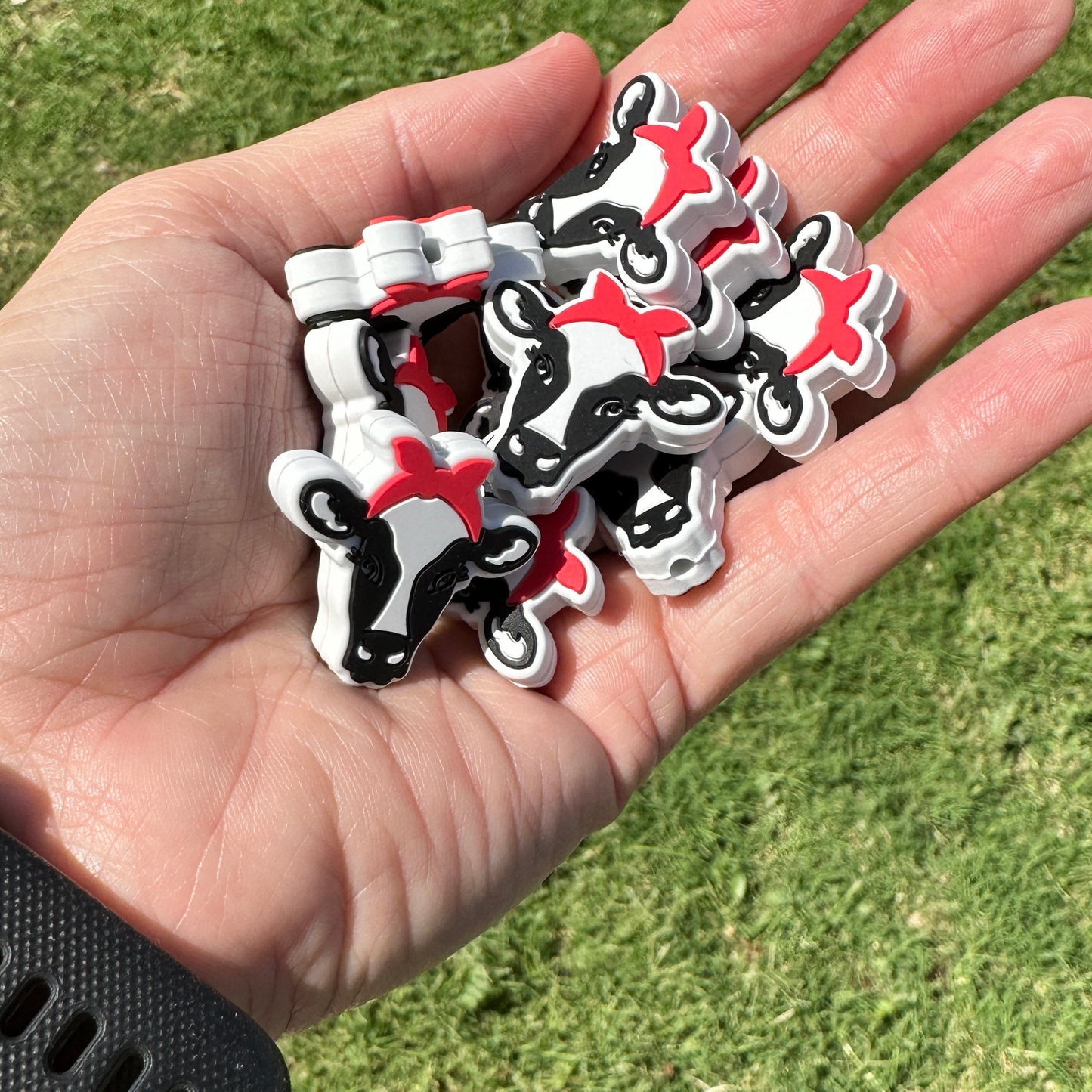 Dairy Cow with Red Bow Silicone Bead | 12 pk
