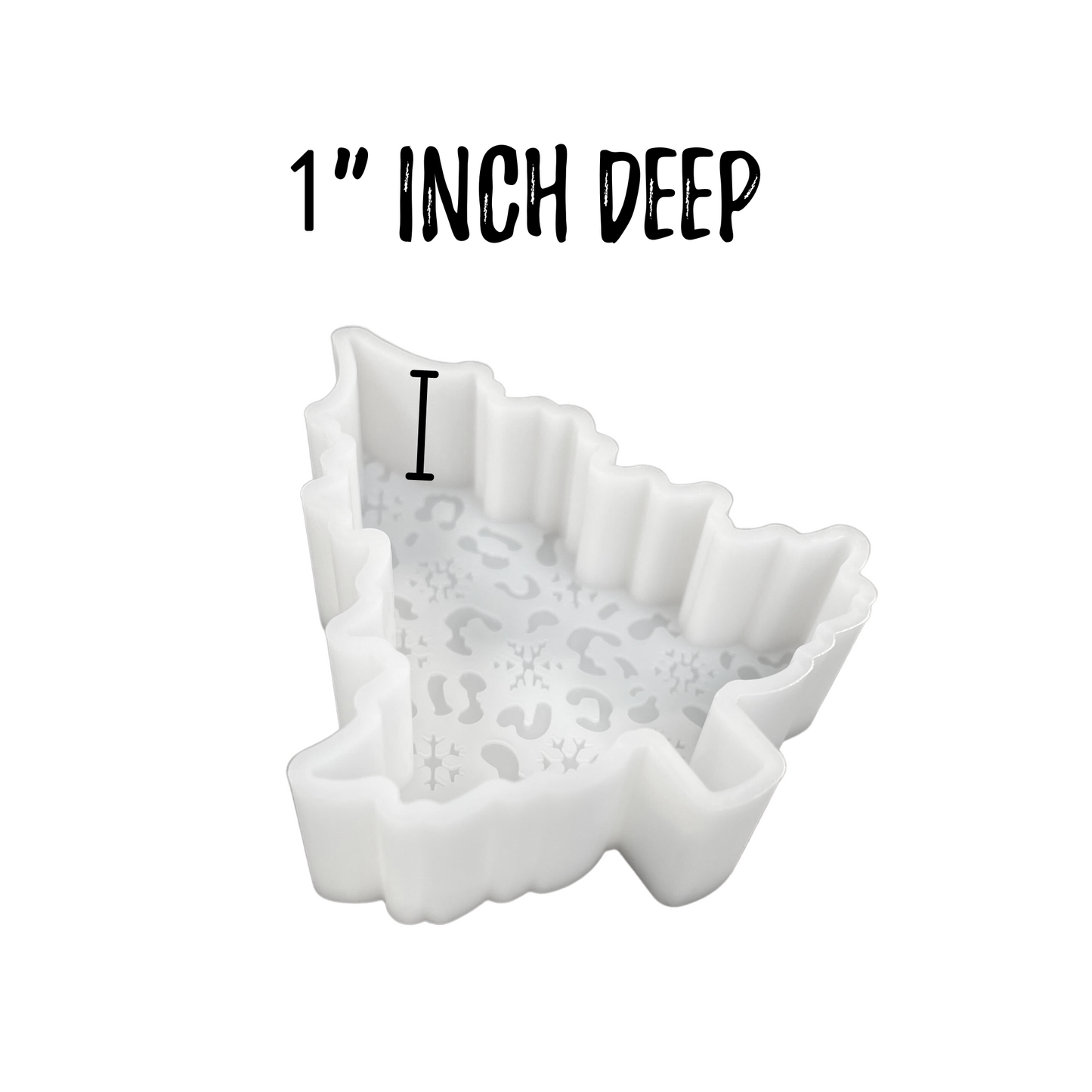 Leopard Christmas Tree with Snowflakes Silicone Mold includes 1 silicone mold in the shape of Leopard Christmas Tree with Snowflakes Freshie Silicone Mold! This mold measures 5" Tall x 4" Wide x 1" Deep, a thick durable quality silicone mold.