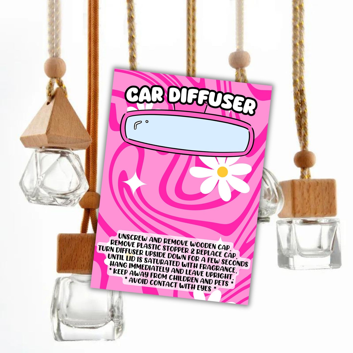 Car Oil Diffuser Package Bag Insert Care Instruction Cards | 50 pk 5x7” Floral Pink Flowers