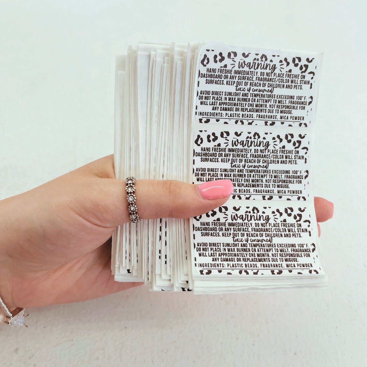 Freshie Warning Label Stickers | 350 Pack | Sticker Size 2.25" in x 1.25" in | Leopard Design