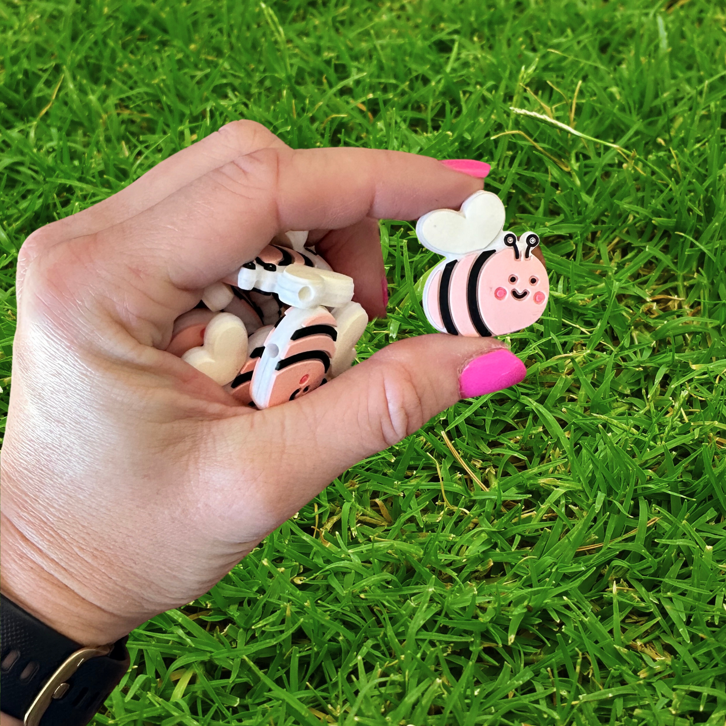 Pink Bumble Bee Silicone Focal Beads | 12 Pc