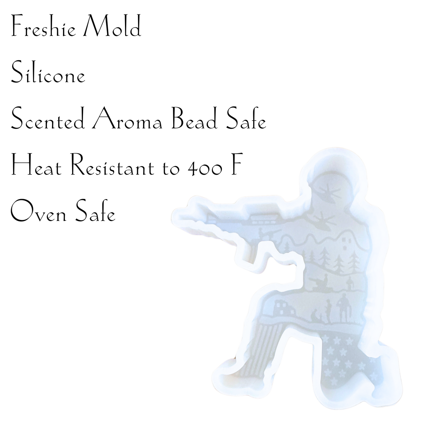 Soldier Man Military Freshie Silicone Mold 4 x 4.5 x 0.8”