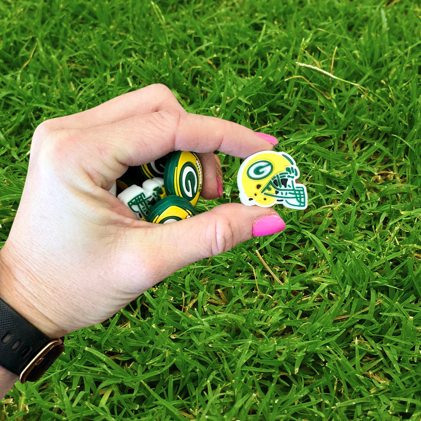 Green Pack Football Silicone Focal Bead Set Bay | 12 Pc