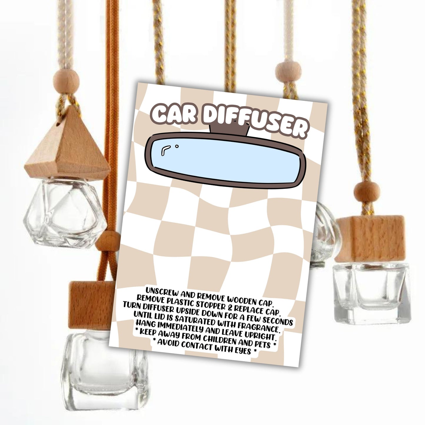 Car Oil Diffuser Package Bag Insert Care Instruction Cards | 50 pk 5x7” Tan Checkered