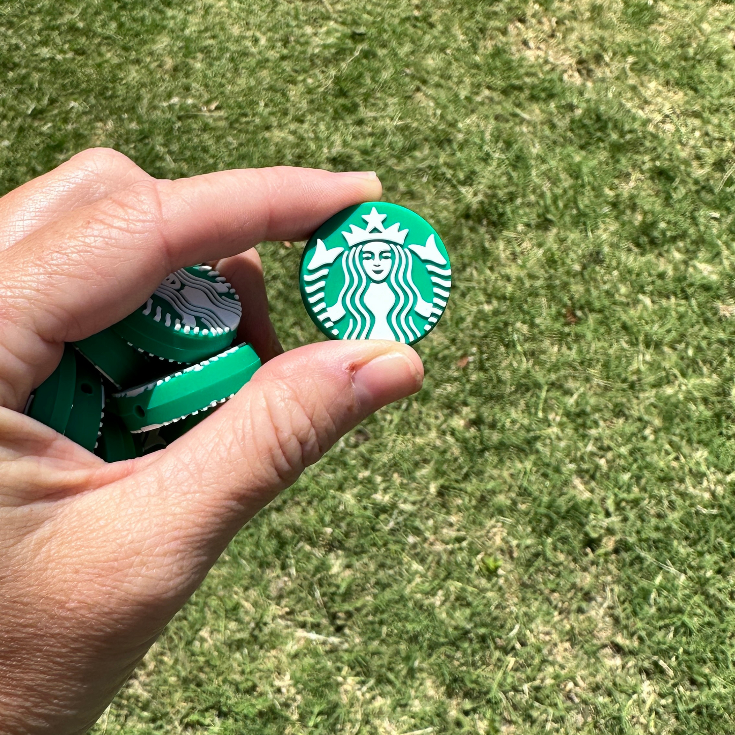Coffee Green Logo Focal Beads Silicone | 12 pk Bulk Wholesale for Freshie String Hangers Beadable Pen Mermaid Circle Badge Clip