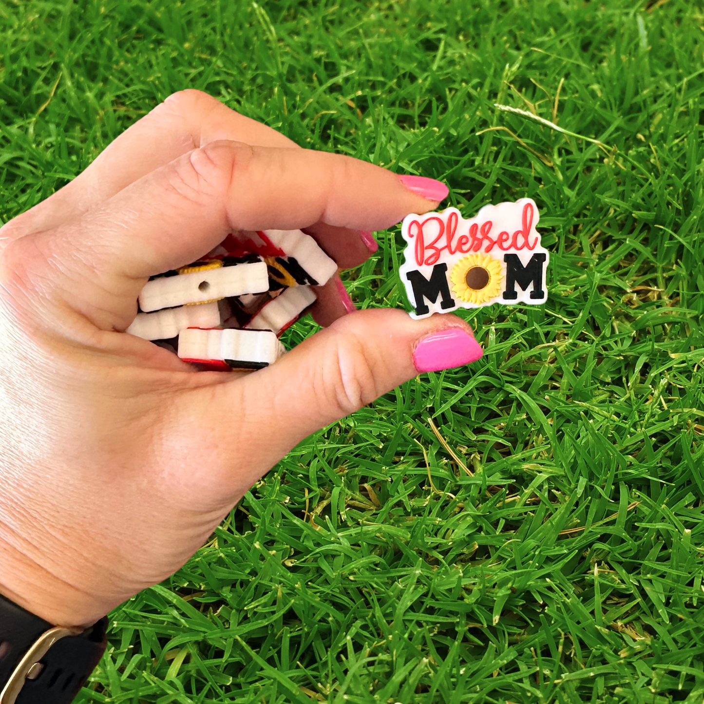 Blessed Mom Silicone Focal Beads | 12 Pack