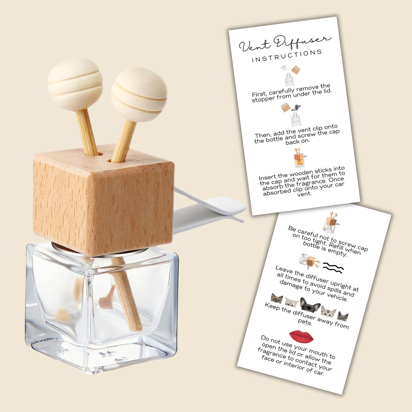 Car Vent Wood Diffuser Care Card | 50 Pack 2x3.5 inches Cards