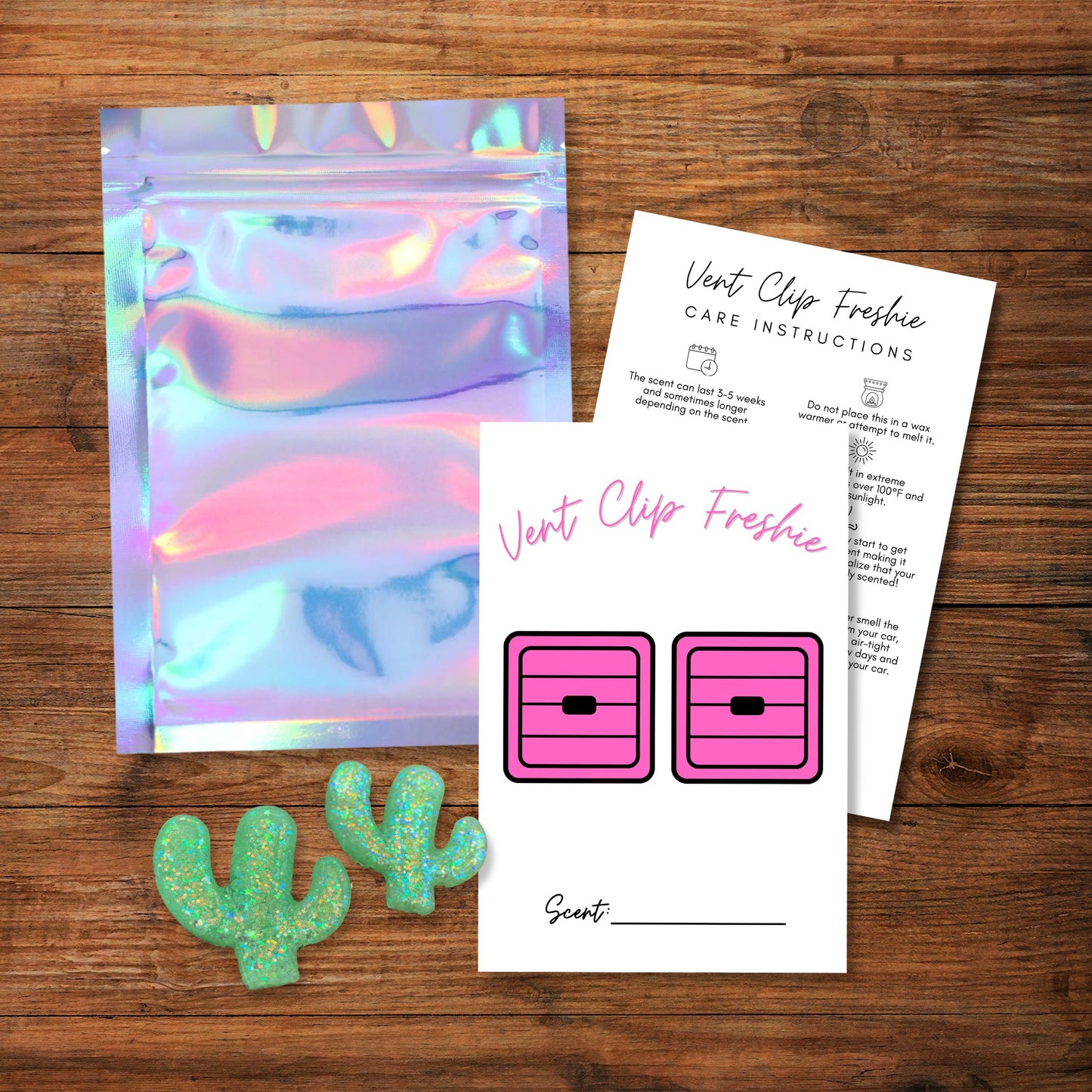 Vent Clip Freshie Package Insert Card with Card Instructions 4x6 - 50 Pack -White and Pink