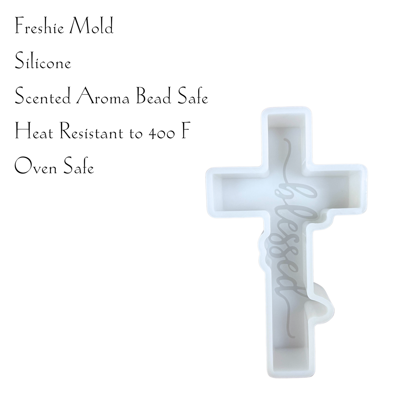 Cross with Blessed in Cursive Silicone Mold