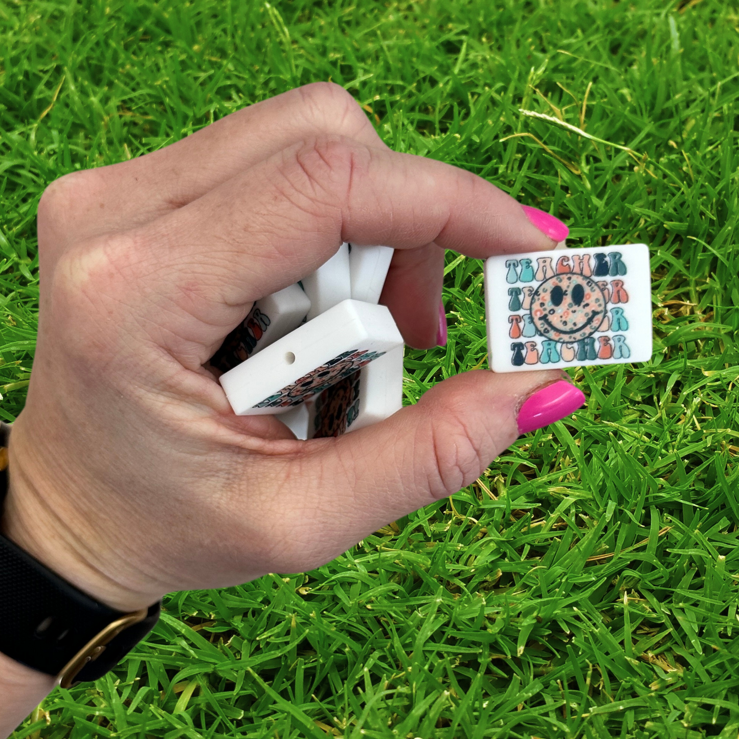 Teacher Smiley Face Silicone Focal Bead | 12 Pack