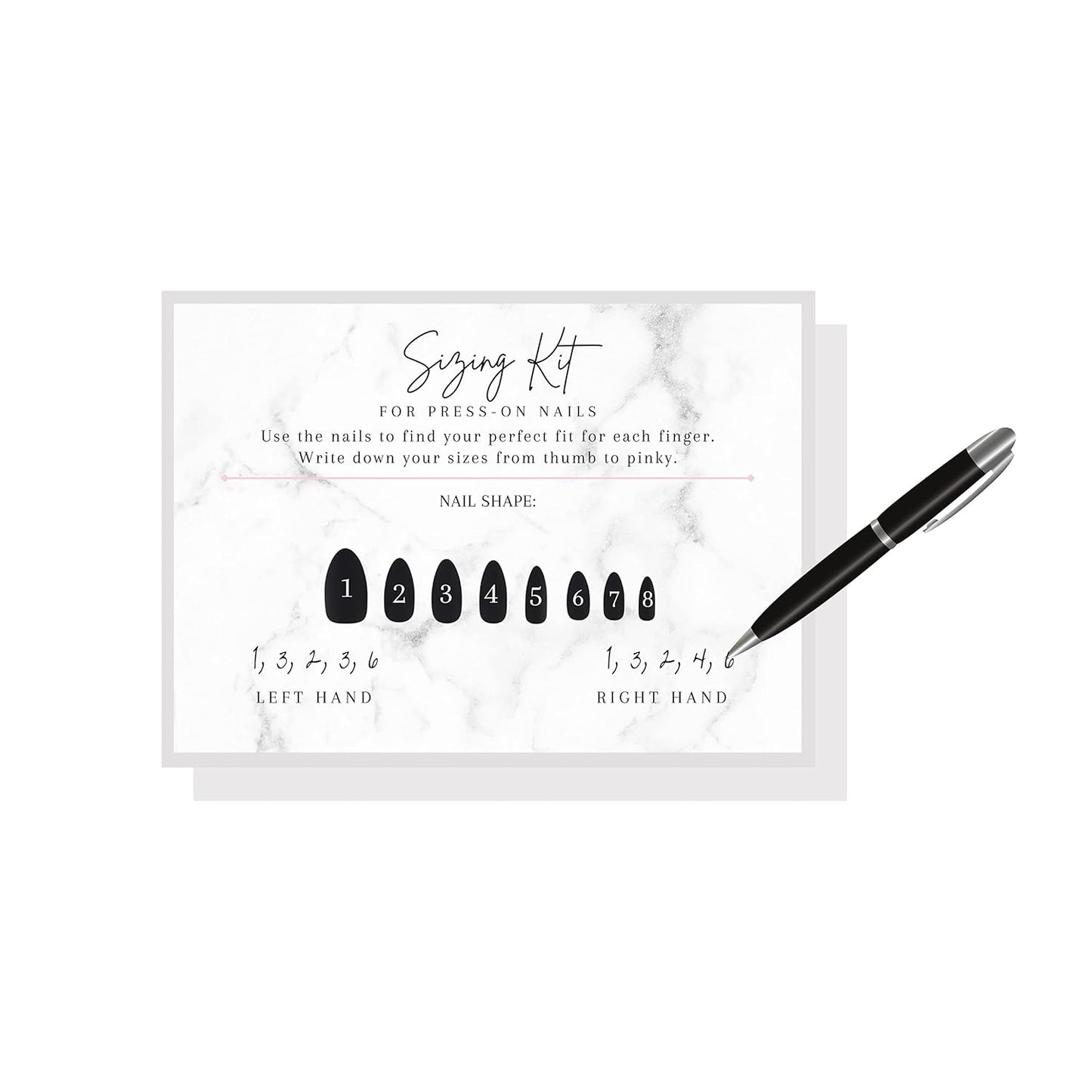 Press On Nail Sizing Card | 30 Pack | 5x7" inch Large Postcard |Press-On Nail Supplies | Press-On Nail Kit | Sizing Guide for Press-On Nails | Marble Design