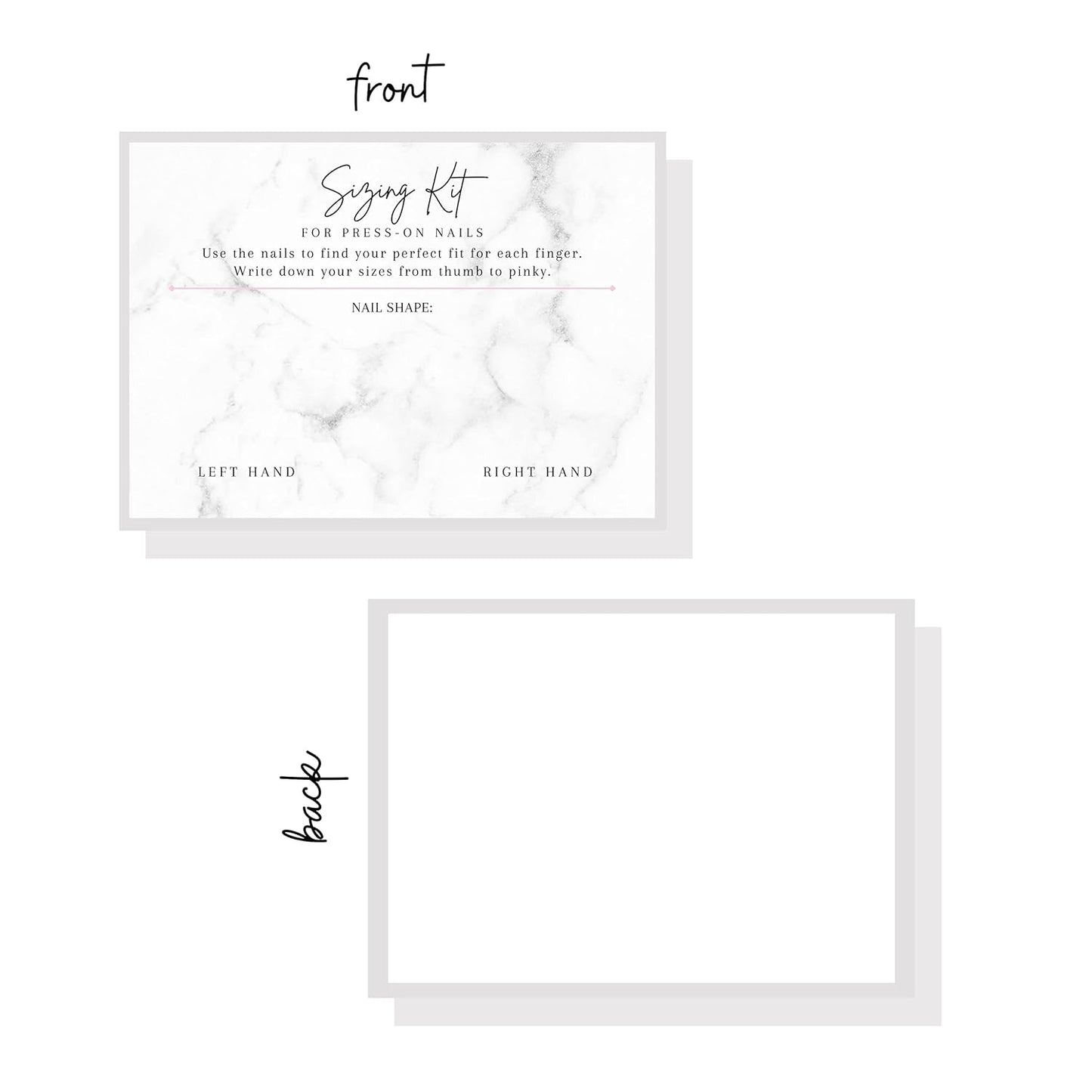 Press On Nail Sizing Card | 30 Pack | 5x7" inch Large Postcard |Press-On Nail Supplies | Press-On Nail Kit | Sizing Guide for Press-On Nails | Marble Design