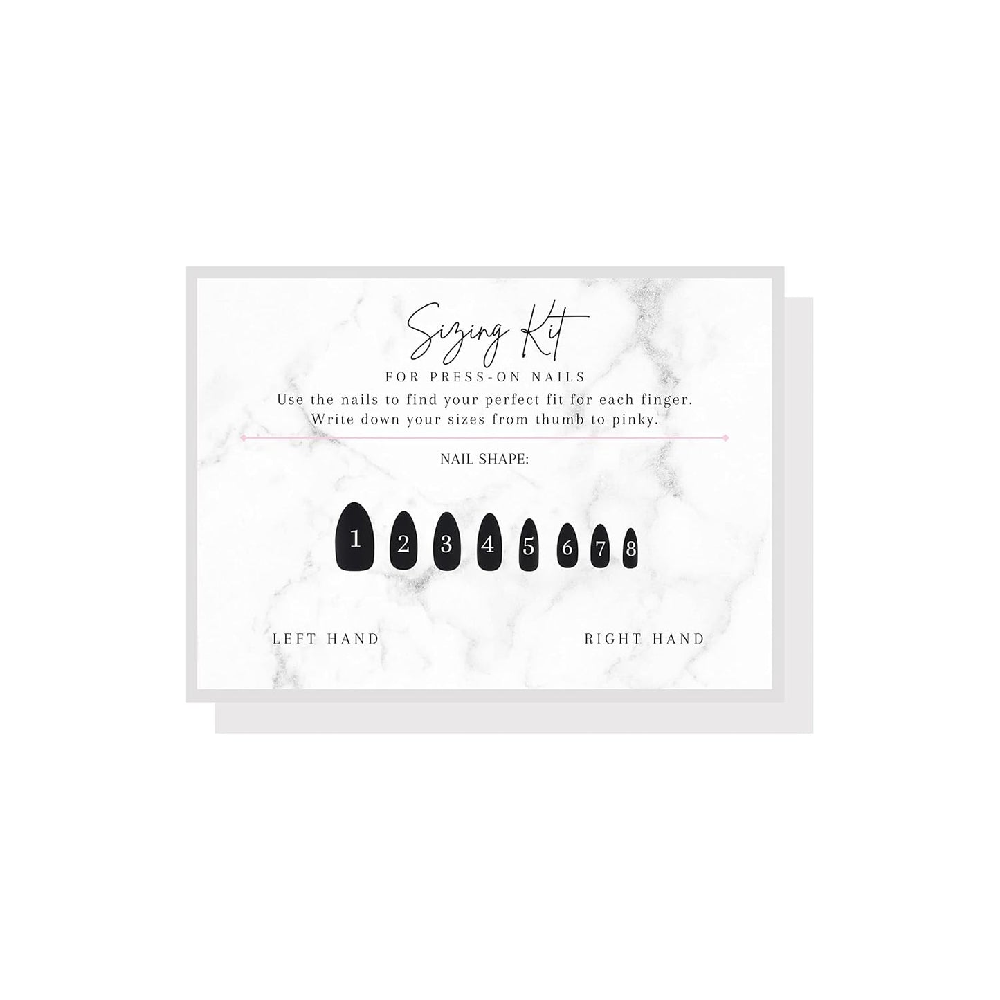 Press On Nail Sizing Card | 30 Pack | 5x7" inch Large Postcard |Press-On Nail Supplies | Press-On Nail Kit | Sizing Guide for Press-On Nails | Marble Design
