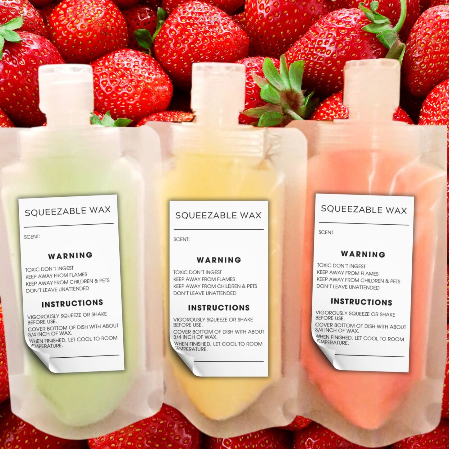 Squeezable Squeezy Wax Instruction Stickers | 250 pc per Roll 2x3.5” Minimalist Warning Labels for Warmer How to Use Liquid Scent Write in