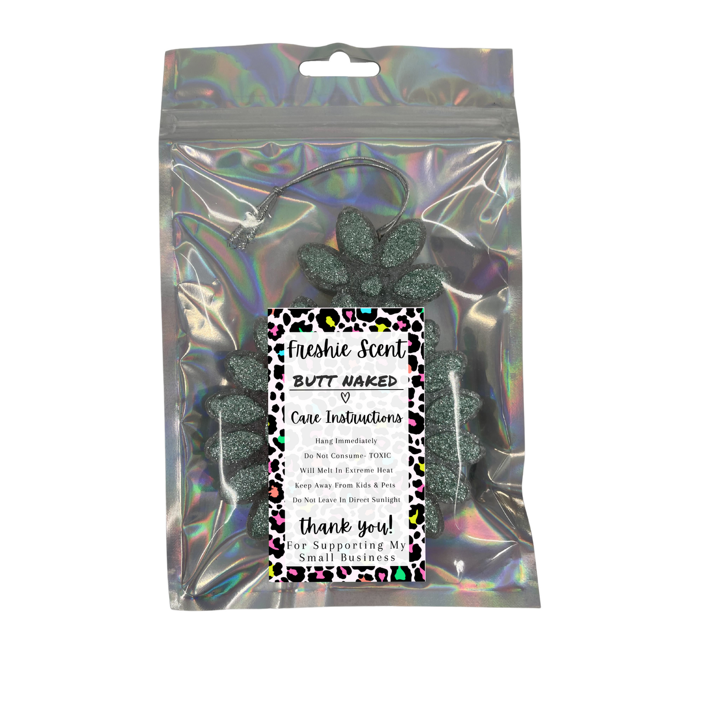 Freshie Warning Care Instruction Card Stickers | 200 Sticker Roll | 2x3.5” Rainbow Leopard