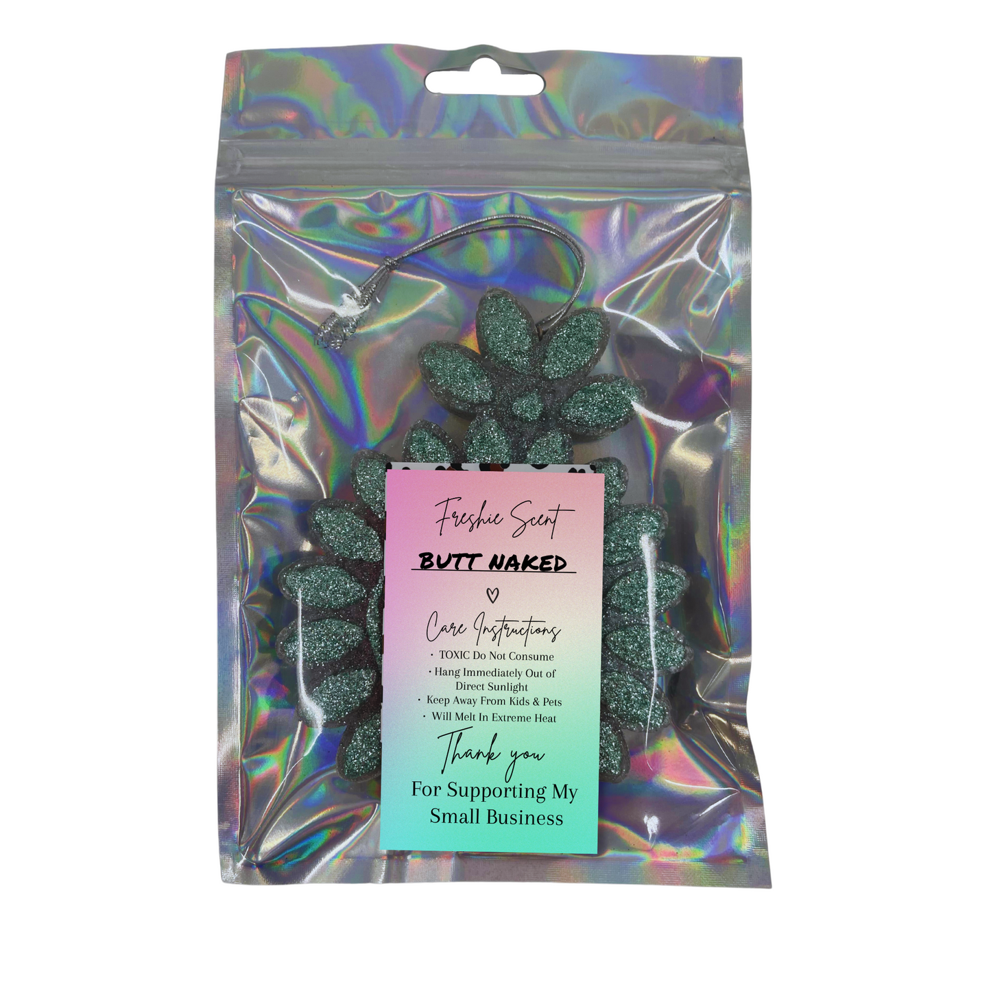 Freshie Warning Care Instruction Card Stickers | 200 Sticker Roll | 2x3.5” | Rainbow Ombre Pink Green