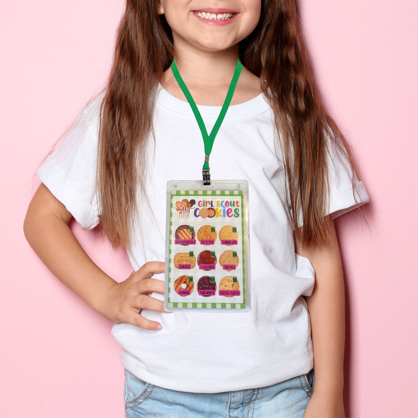 Scout Cookie Price List Reference Girl Cookie Booth Lanyard | 5 pk 4x6” in Clear Sleeve with Green Lanyard Sales Tracker Sold Here Cookies Stop Sign Door Hanger