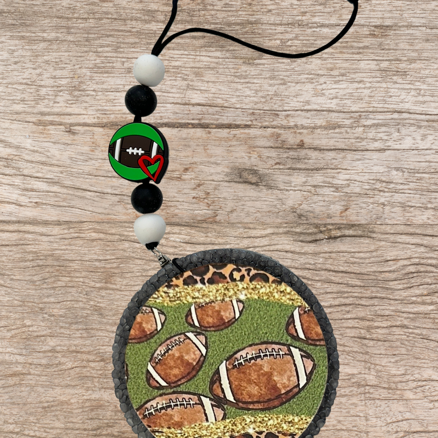 Football with Heart Green Silicone Focal Bead | 12 Pack