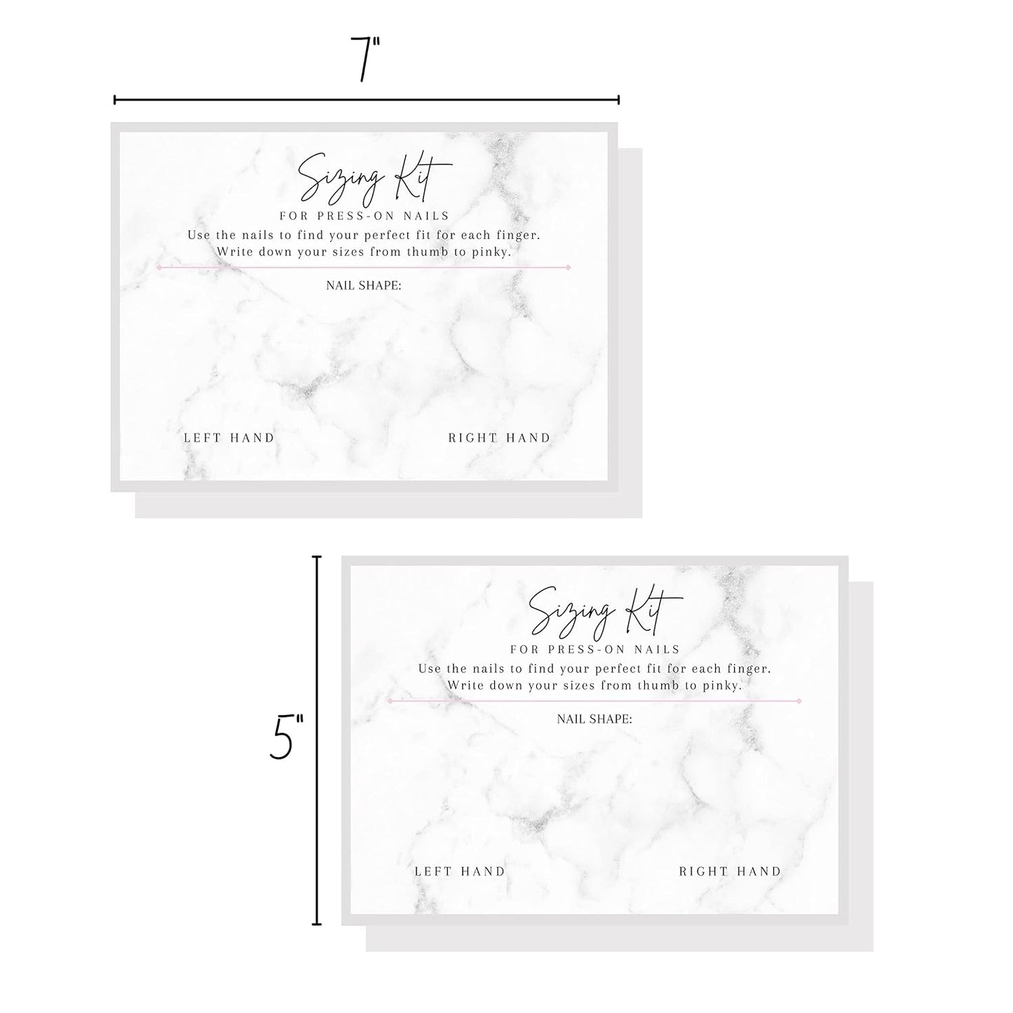 Press On Nail Sizing Card | 30 Pack | 5x7" inch Large Postcard |Press-On Nail Supplies | Press-On Nail Kit | Sizing Guide for Press-On Nails | Marble Design