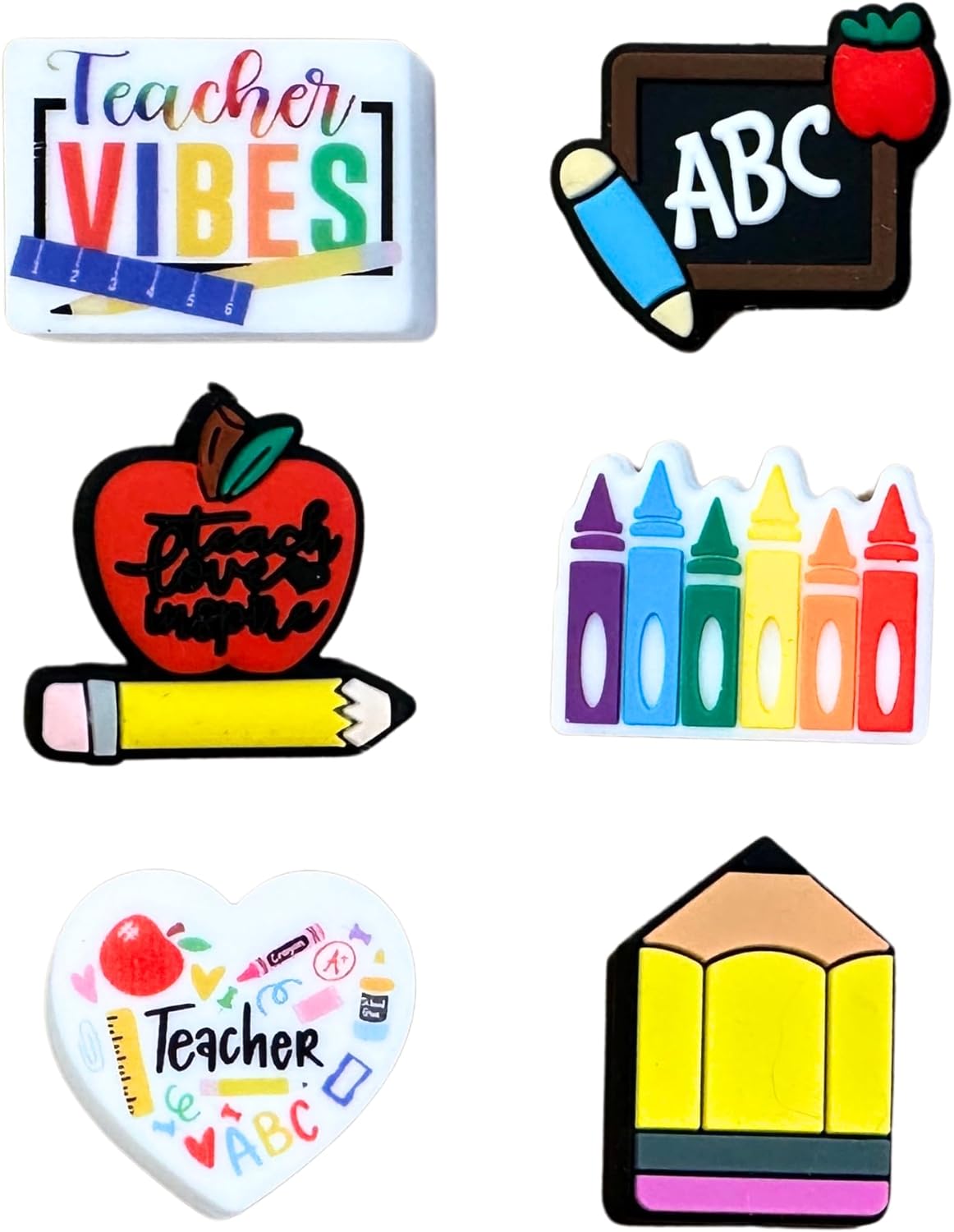 Teacher Vibes Pencil Ruler Silicone Focal Bead Set | 12 Pc Mixed Pack