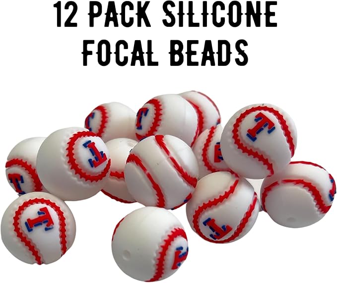 Baseball Shaped Silicone Focal Bead 12pk