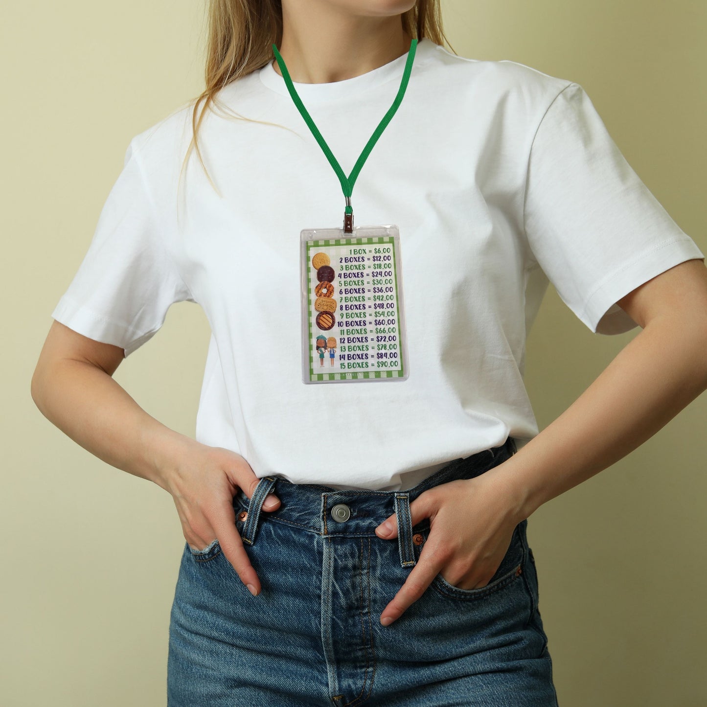 Scout Cookie Price List Reference Girl Cookie Booth Lanyard | 5 pk 4x6” in Clear Sleeve with Green Lanyard Sales Tracker Sold Here Cookies Stop Sign Door Hanger