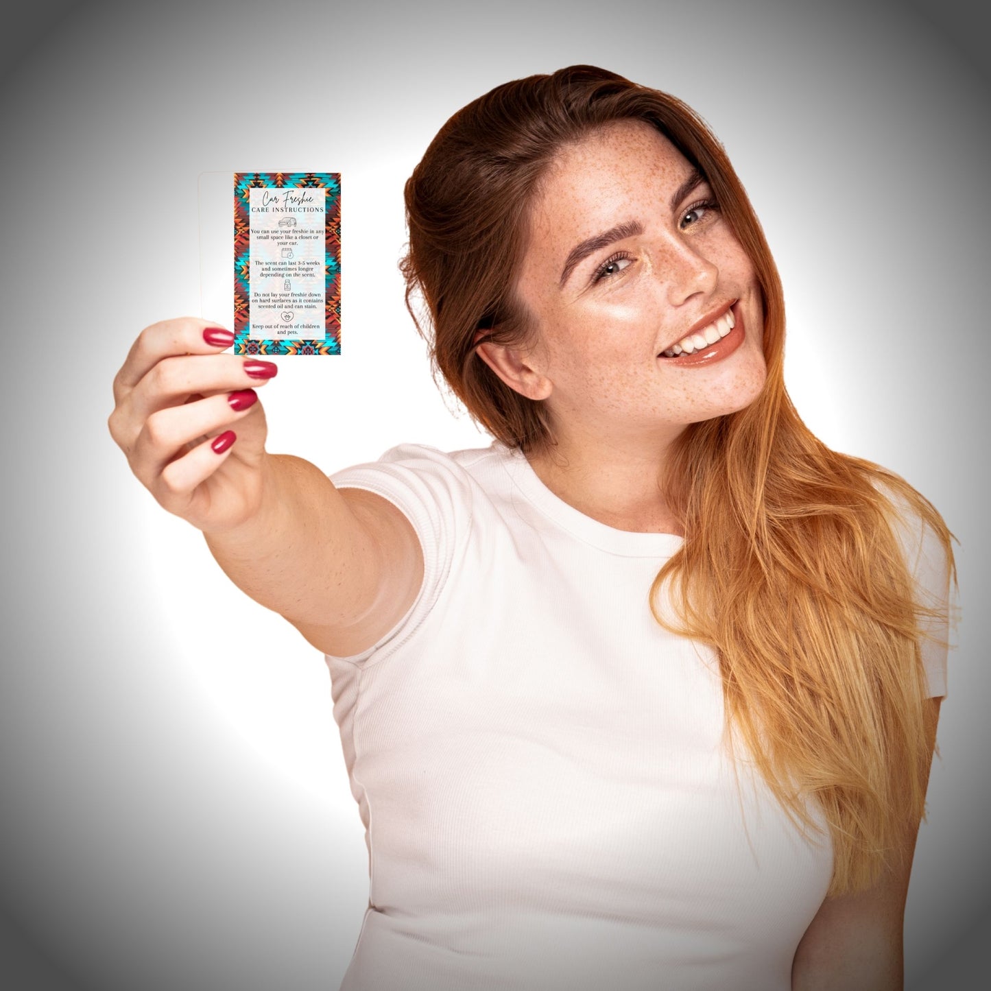 Car Freshie Care Instructions | 50p pack | 2x3.5" inches Business Card | Western Aztec Sarape Design