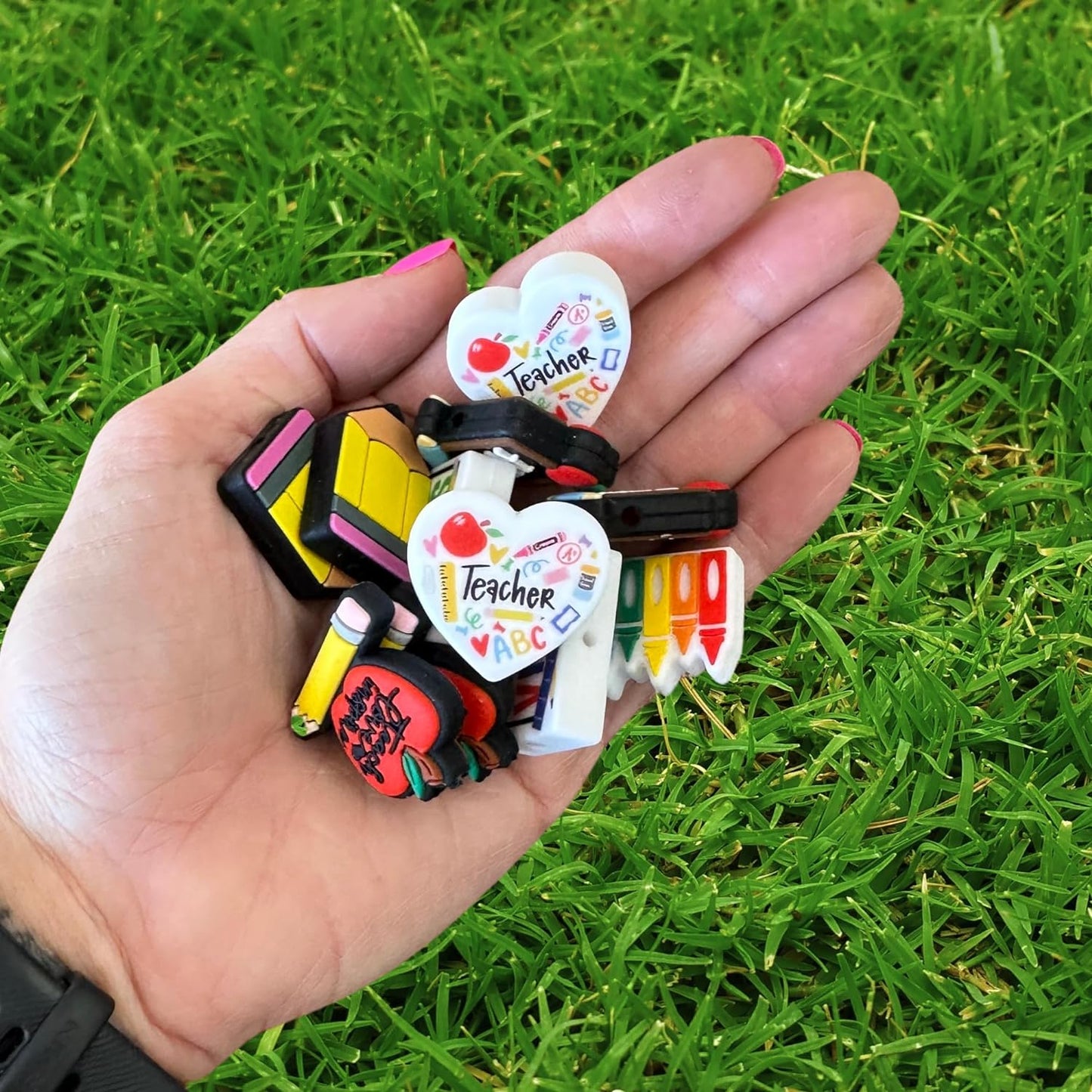 Teacher Vibes Pencil Ruler Silicone Focal Bead Set | 12 Pc Mixed Pack