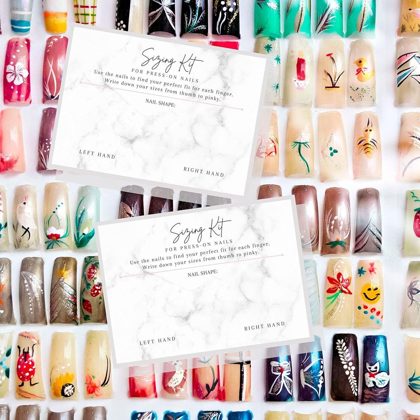 Press On Nail Sizing Card | 30 Pack | 5x7" inch Large Postcard |Press-On Nail Supplies | Press-On Nail Kit | Sizing Guide for Press-On Nails | Marble Design