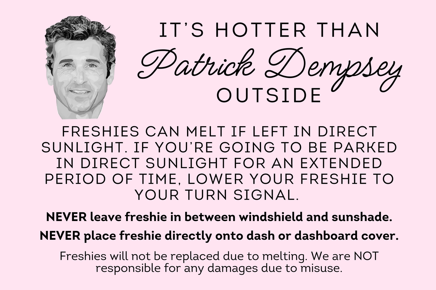 Hotter Than Patrick Freshie Stickers Dempsey | 3x4” 250 pcs/roll Car Scent Instruction Warning Labels