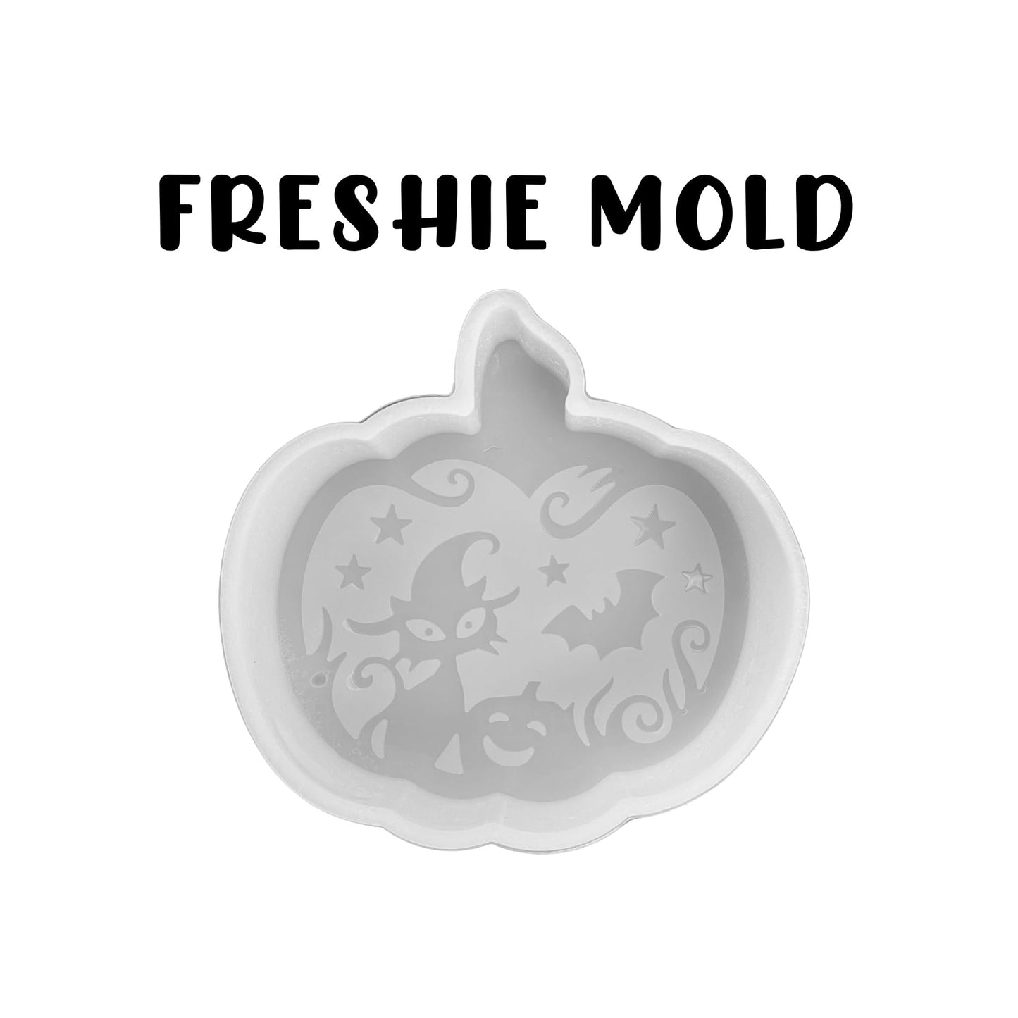 Pumpkin with Cat and Bat Fall Halloween Unique Car Freshie Silicone Mold 4.1x3.9x0.8 Daisy Spooky Ghost Jack O Lantern Aroma Beads Oven Safe