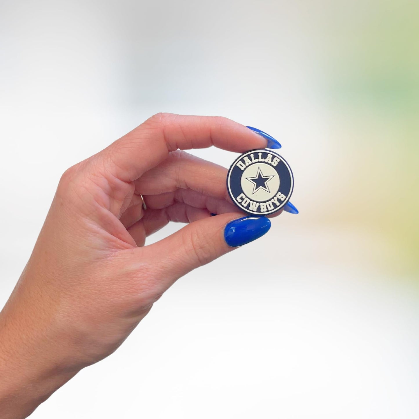 Dallas Focal Bead Sports Football Logo 12pk 1.18” for Bulk Keychains Silicone Charm Cowboy Beadable Pens Freshie Hangers Blue and Silver