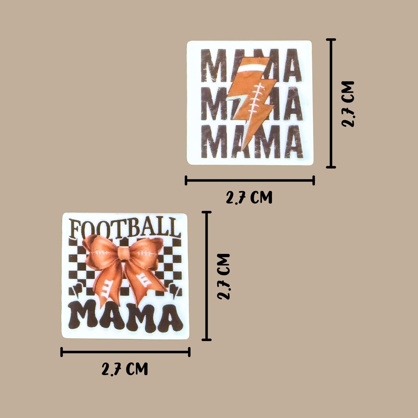 Football Mamas Square Silicone Focal Beads 12pk 2.7cm Lightening Sports Bow for Beadable Pens Freshie Hangers Keychains Coach Gift
