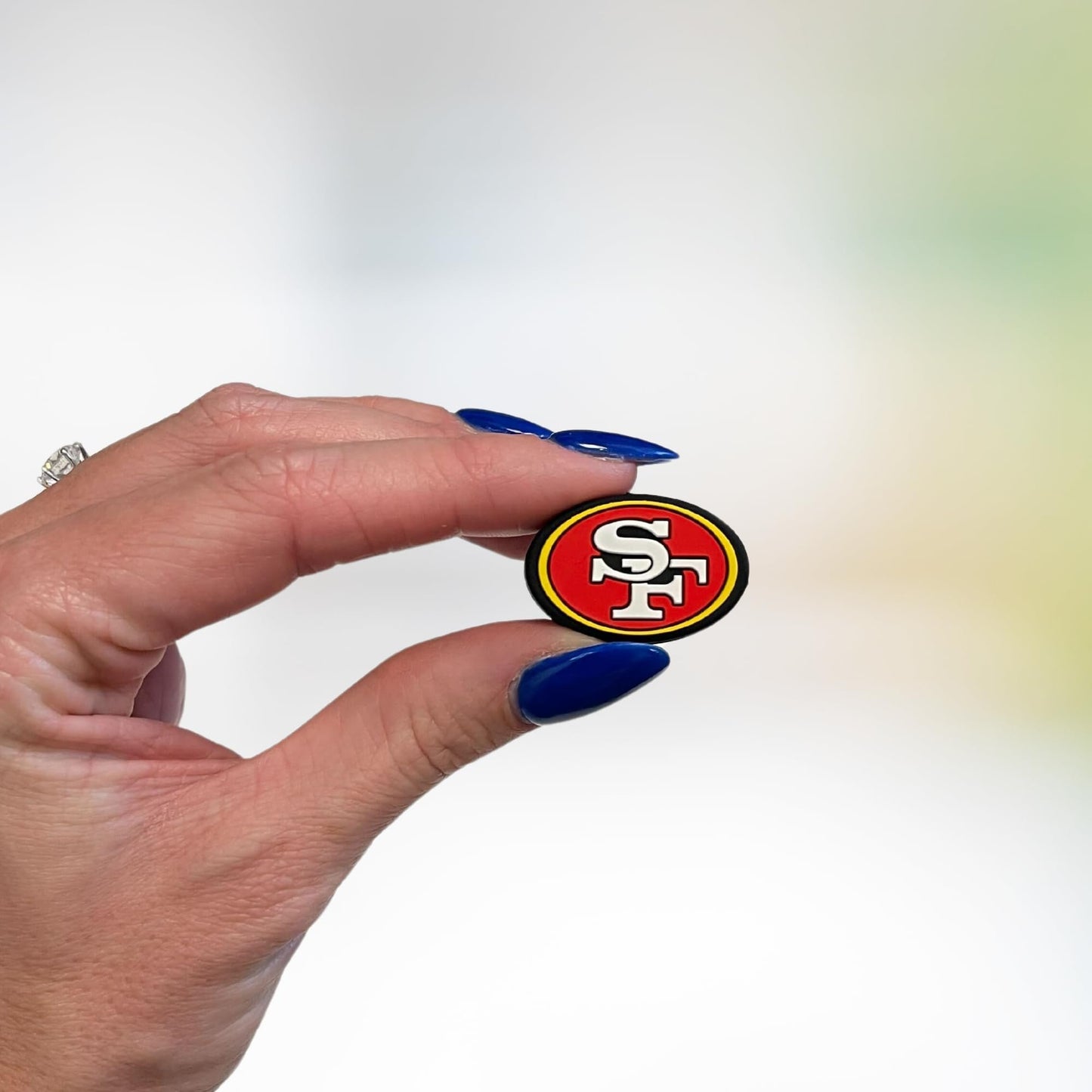 Francisco Focal Bead Sports San Football 12pk 1.17” for Bulk Keychains Silicone Charm Beadable Pens Freshie Hangers Logo Game Day Red White Gold