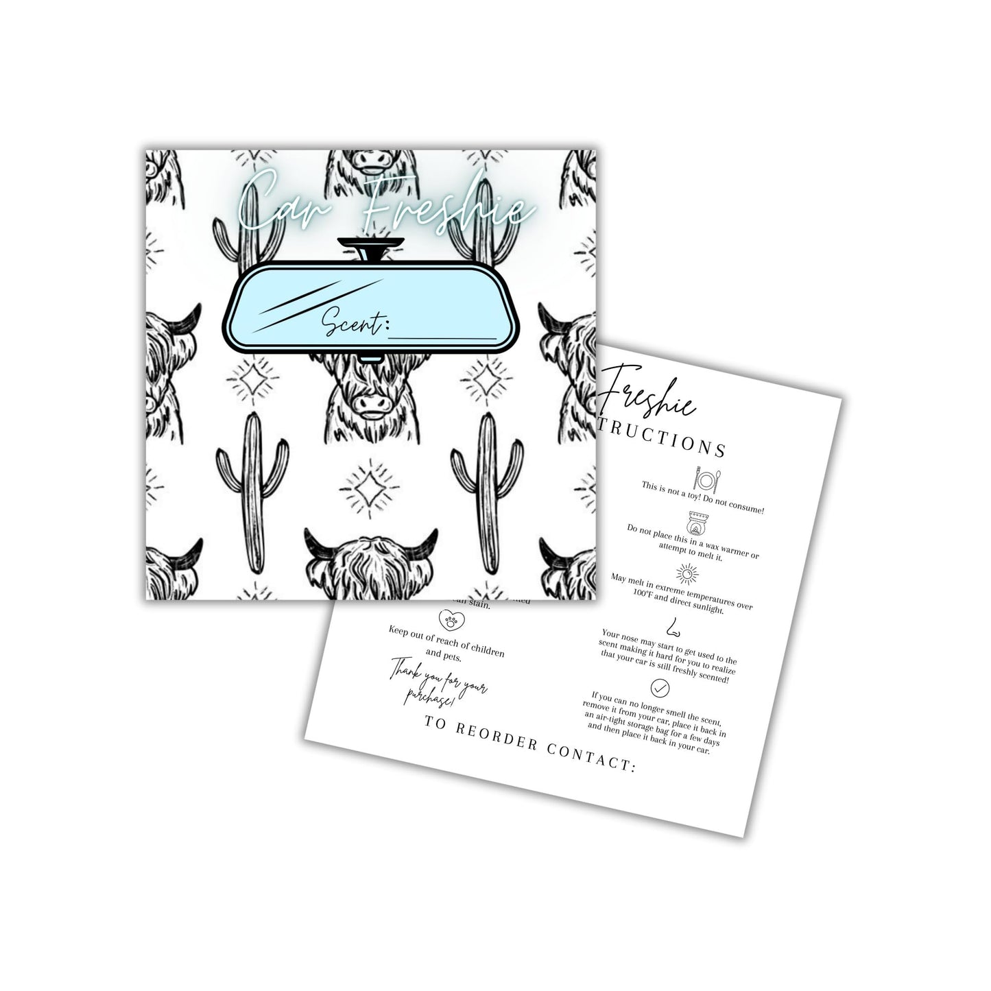 Freshie Bag Cardstock Insert 30pk 5.6x5.6” Ideal for 6” Square Holographic Bags Western Country Rounds Packaging with Care Instructions for Client Cards