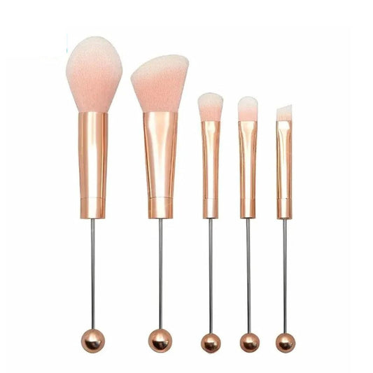 Rose Gold Beadable Makeup Brushes | Set of 5 for Silicone Focal Beads Bubble Gum In Bulk DIY Cosmetic Synthetic Eyeshadow Foundation