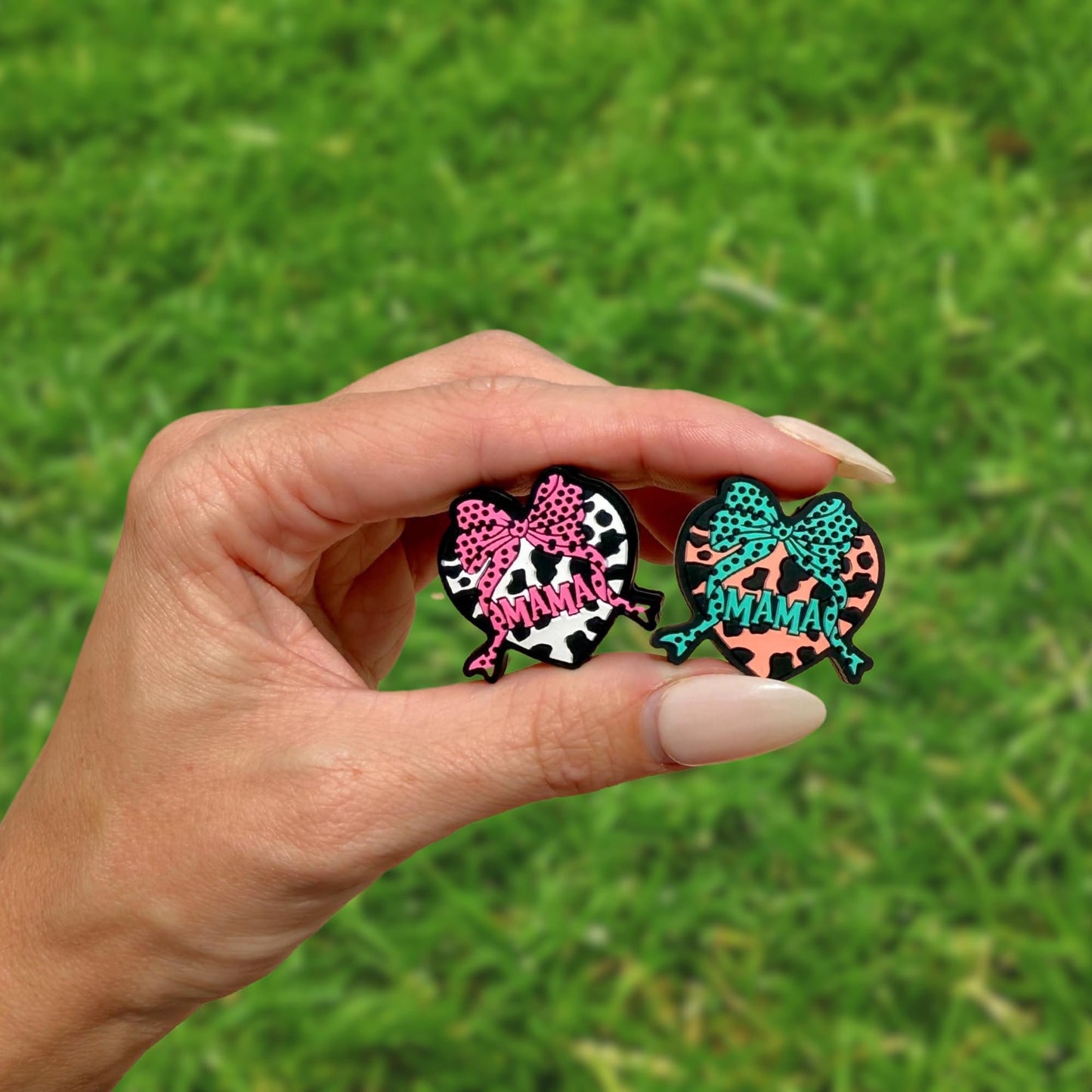 Bow Cow Print Western Style Mama and Heart Shaped Silicone Focal Bead 3cm 12pk Mixed Colors 4pcs Each Design Dog Mom for Beadable Pens Keychains Freshie Hangers